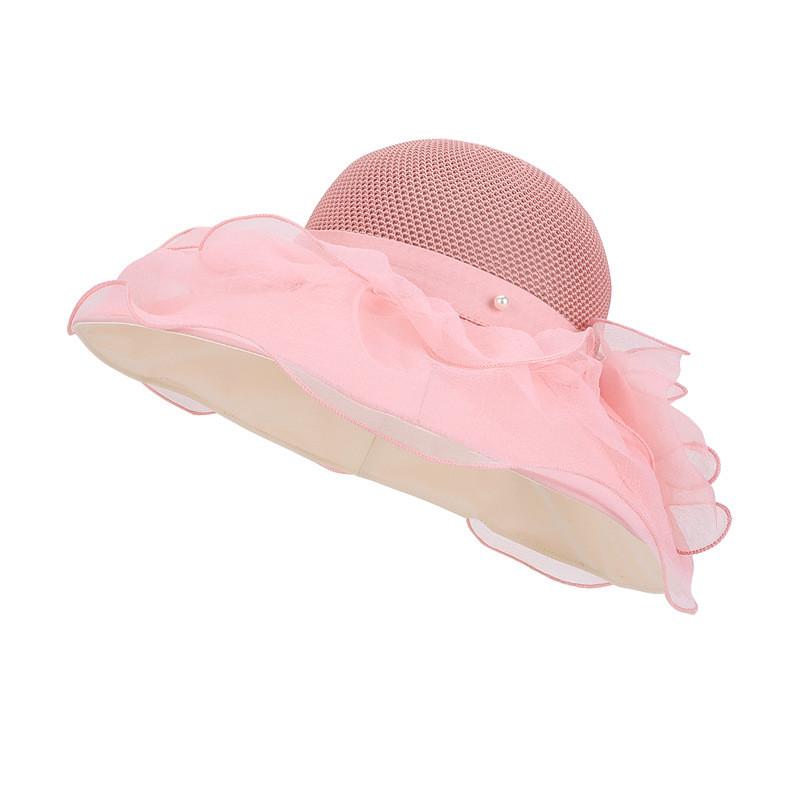 

Летняя сетчатая шляпа с широкими полями и бантом для женщин, защита от солнца и воздухопроницаемость розовый