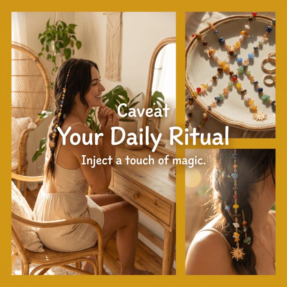 2Pcs Headwear Exquisite Sun Moon Pendant Multicolored Stone Bead Hair Additions for Braids