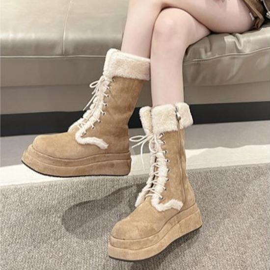 Flip Over Thick Soled Snow Boots for Women, Winter Midsole with Plush Insulation and Fashionable Straps, Hairy Martin Boots