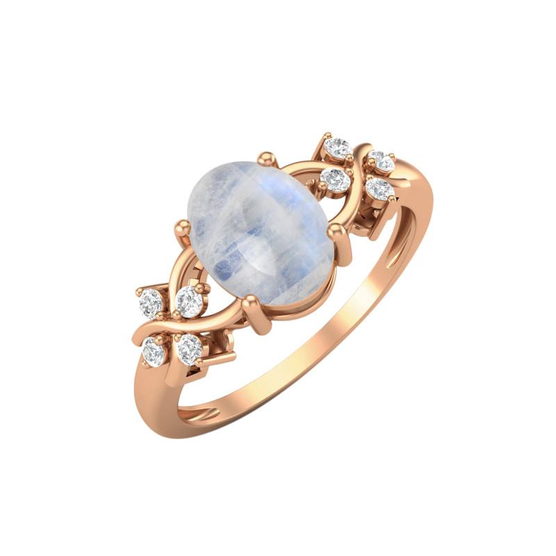 8X6MM Oval Moonstone Gemstone 925 Sterling Silver Rose Plated Solitaire Halo Women Engagement Ring 12 ярко-розовый