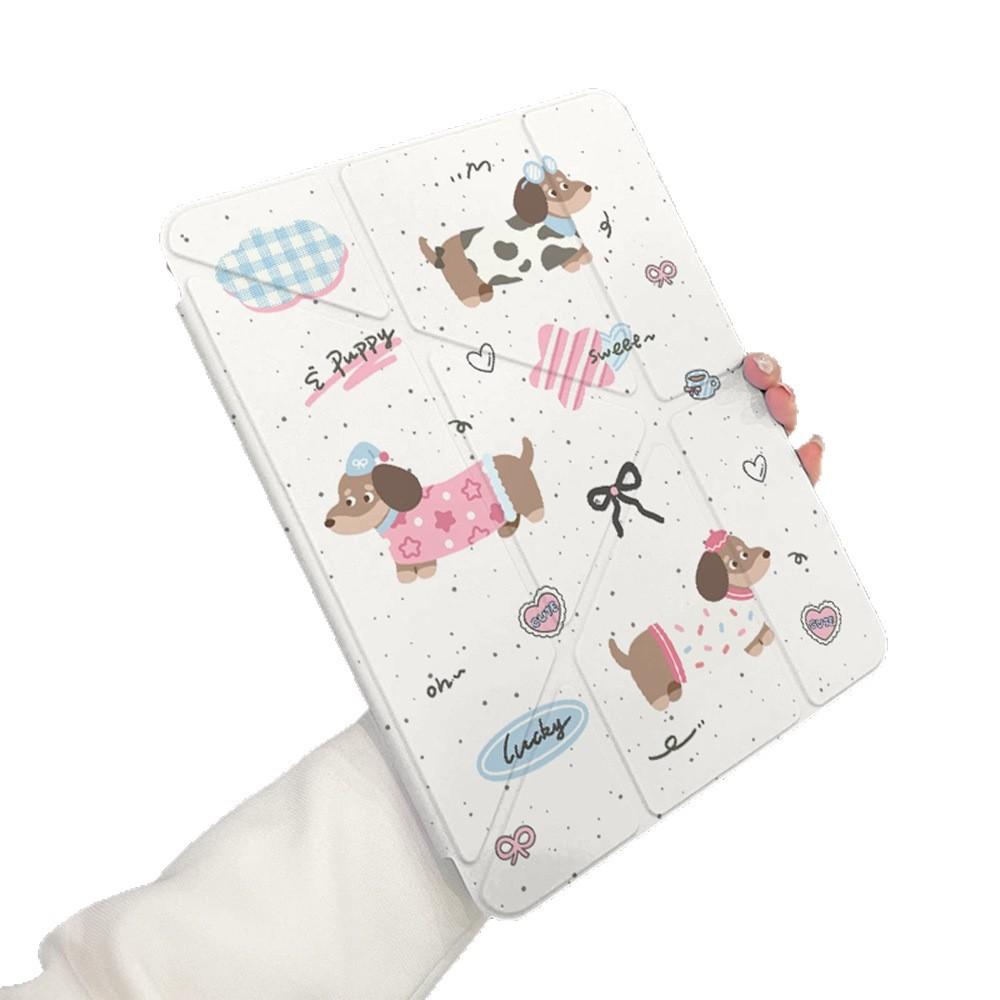 Cute Puppy Y Folded Edge Sticker Tablet Protective Case for iPad 11 Inch with Pen Slot iPad Pro13 Inch Anti-drop