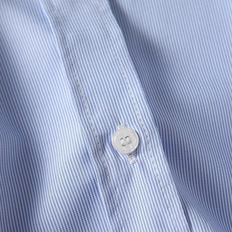 Spring 2025 Women's Versatile Pinstripe Shirt - Comfy, Loose Fit with Turn-Down Collar and Long Sleeves