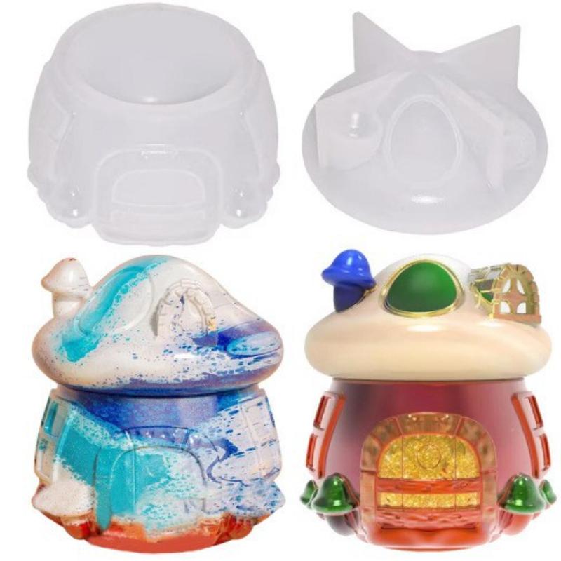 1Set 3D Mushroom House Silicone Molds Silicone Mushroom Molds for Epoxy Resin Plaster Concrete Cement Casting