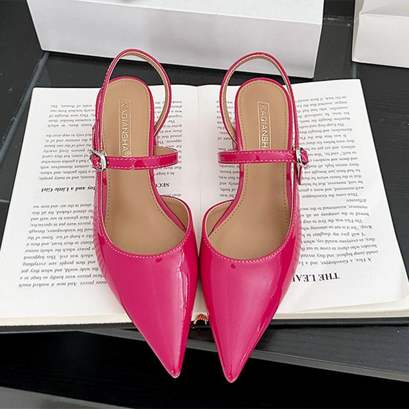 Sexy Pointed Toe Patent Leather Women Pumps Chunky Square Heel Front Rear Strap Mules Sandals Elegant Party Wedding Bridal Shoes