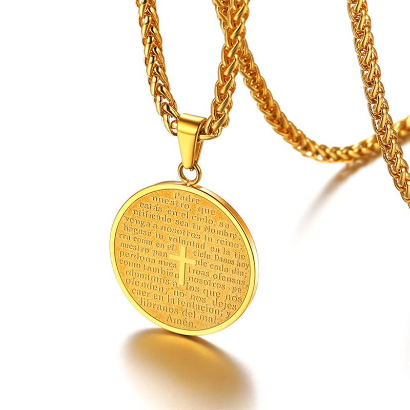 Stainless Steel Round Tag Pendant Letter Cross Necklace Gift