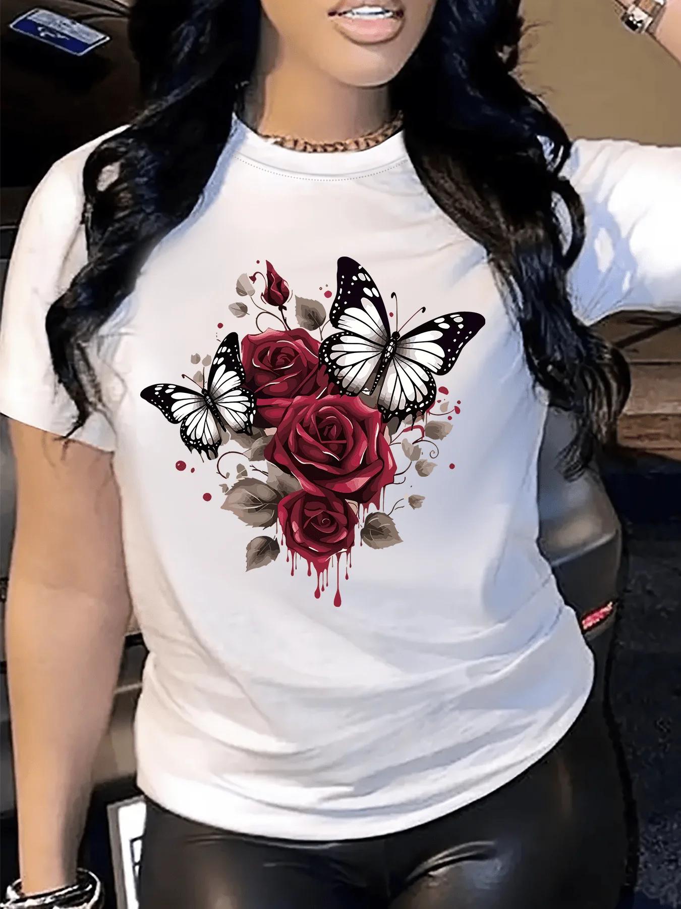 Round neck design Casual Season Comfort Valentine s Day Romantic Valentine s Day Floral Print for women S