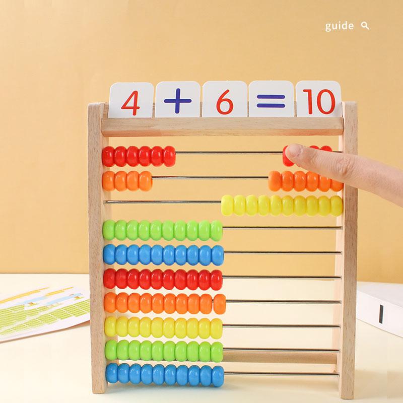 Classic Wooden Educational  Math 10-Row Counting Toy 100 Beads With Counting Sticks Number Alphabet Card Preschool Math Learning