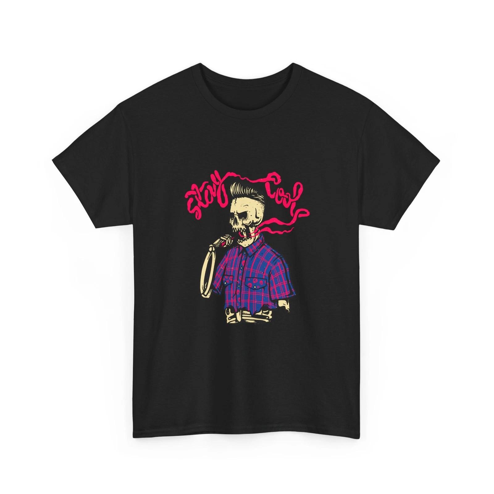 Skull Illustration Tee | Retro Neon Skull, Stay Cool, Quality T-Shirt, Fashion 4XL