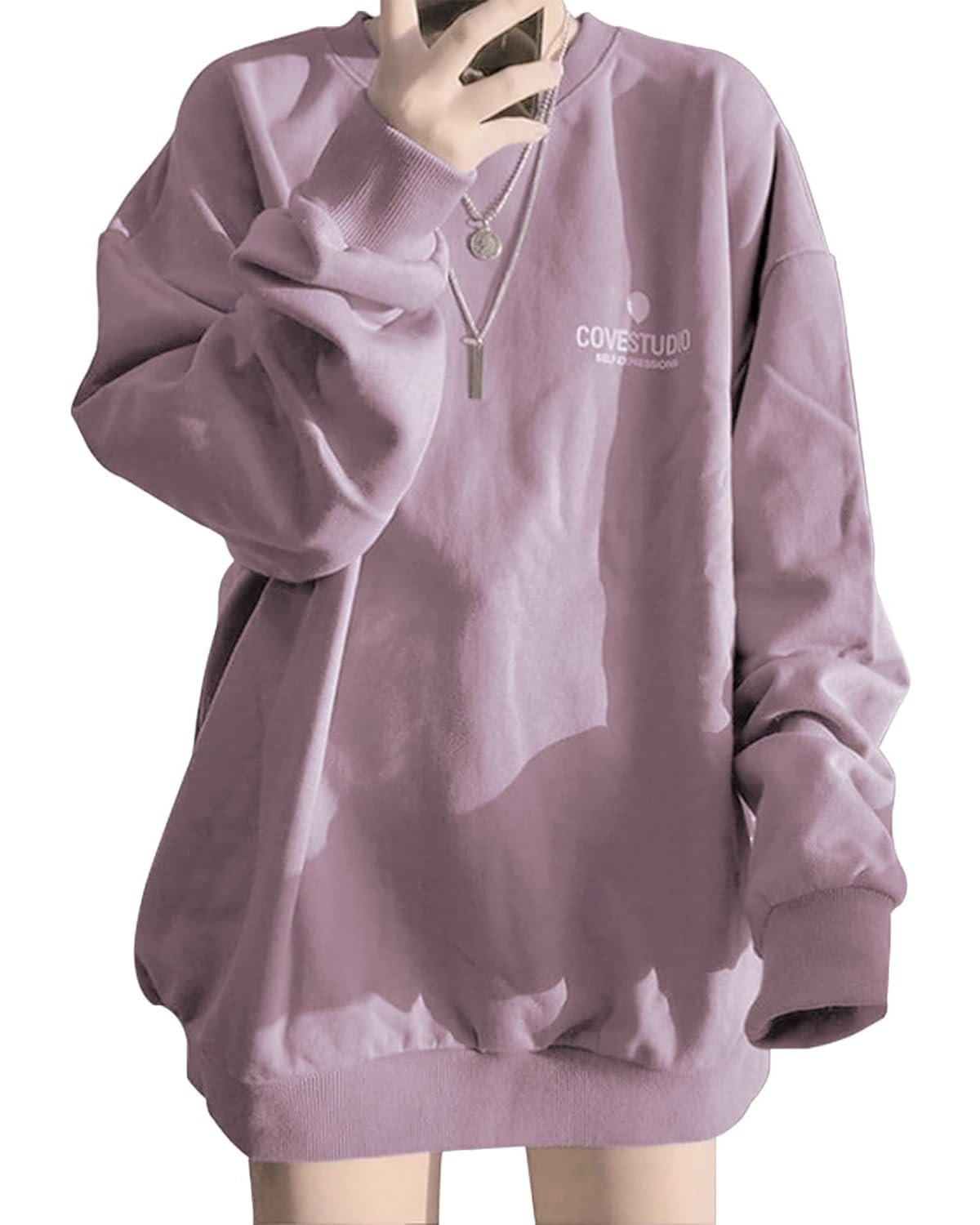 

Rainer Large Size Oversized Pullover Crew Logo Loose Long Sleeve Body [Eolluka] Women s Hoodie, Sweatshirt, Neck, Top, Spring, Autumn, Winter, Fit, фіолетовий