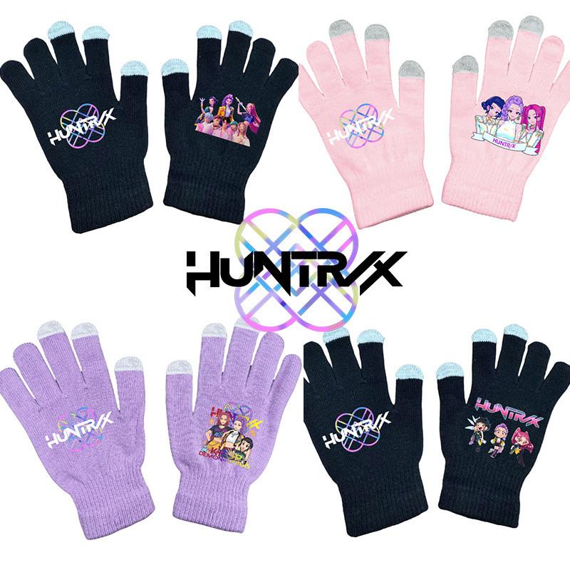Kids Boys Girls Kpop Hunters Derpy Rumi Zoey Mira Printed Velvet Autumn Winter Warm Knitted Gloves