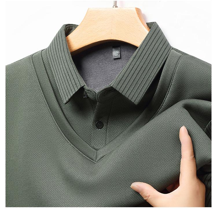 Winter Sale: Men's Fleece-Lined Two-in-One T-Shirt with Shirt Collar – Thick, Warm Base Layer