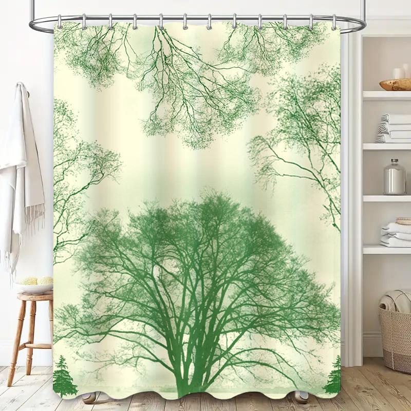 Green Tree Pattern Shower Curtain Waterproof Fabric Bathroom Decor Home Decoration Modern Style Artistic Print Umbrella Cover La