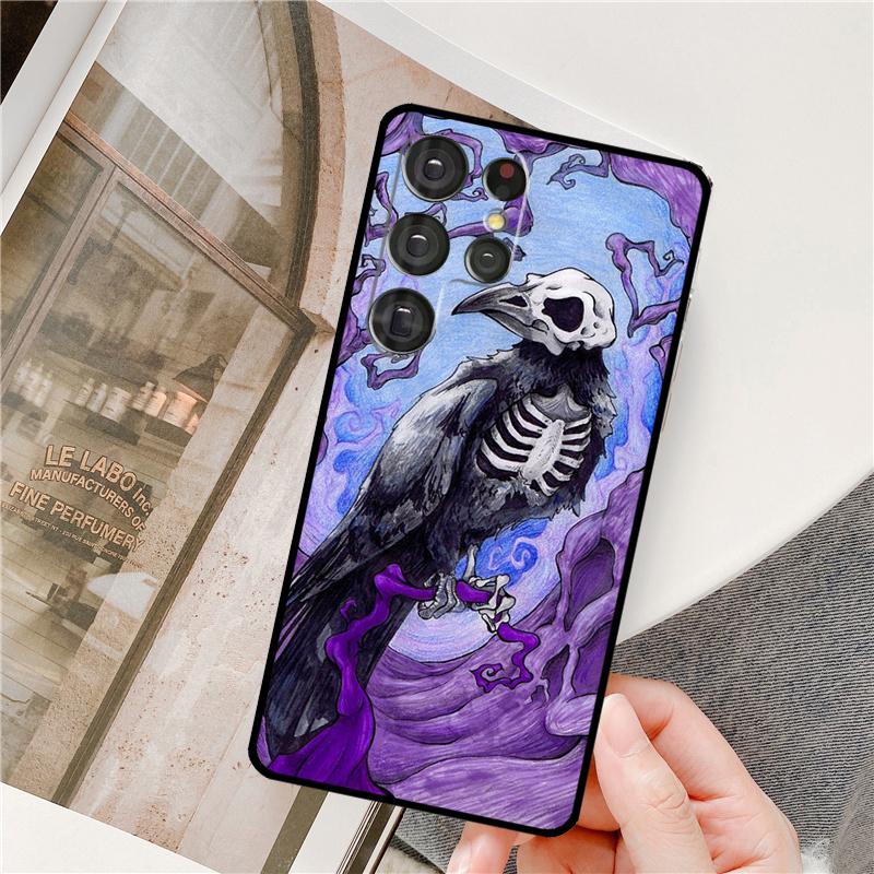 Raven Dark Crow Skull Phone Case For Samsung Galaxy S25 Ultra S9 S10 S20 FE S21 S22 S23 Plus S24 Ultra Full Cover