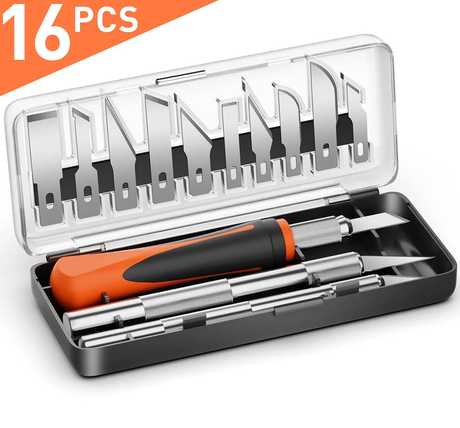 

Набор из 16 ремесленных ножей, набор ножей Exacto, 3 хобби-ножа с 10 точными лезвиями, прецизионный художественный нож для Pu