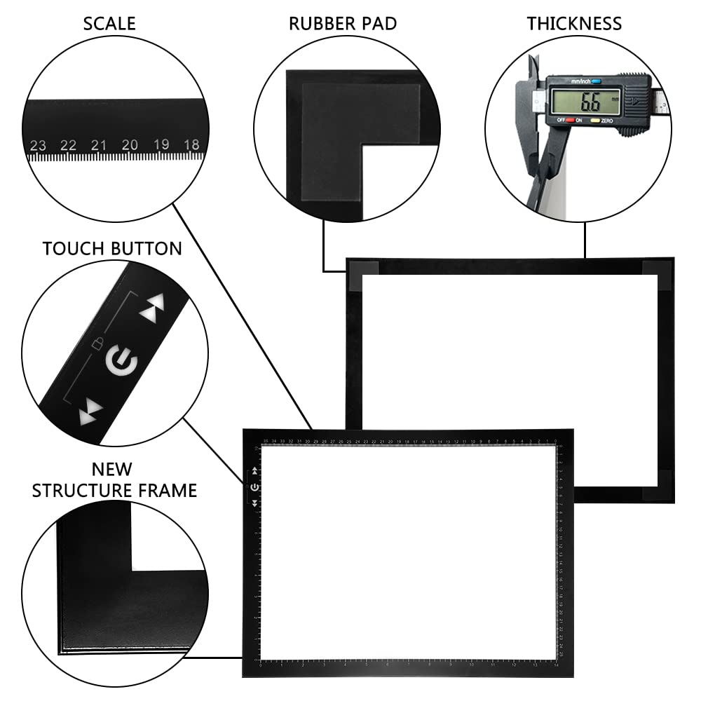 HSK B4 Tracing Table Thin and Lightweight with 8W LED Touch and Lock Mode - 6mm, Dimmer, Ultra-Bright (6000 Lux), Button,