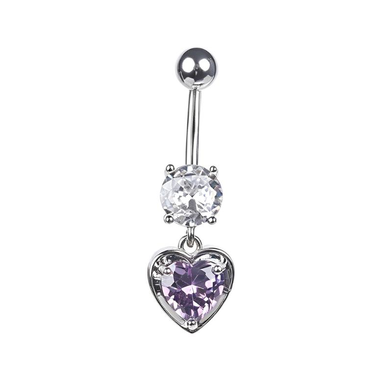 1Pcs Heart Motif Pendant Belly Piercing Jewelry 14G Curved Navel Rings Crystals Czs For Women Girls