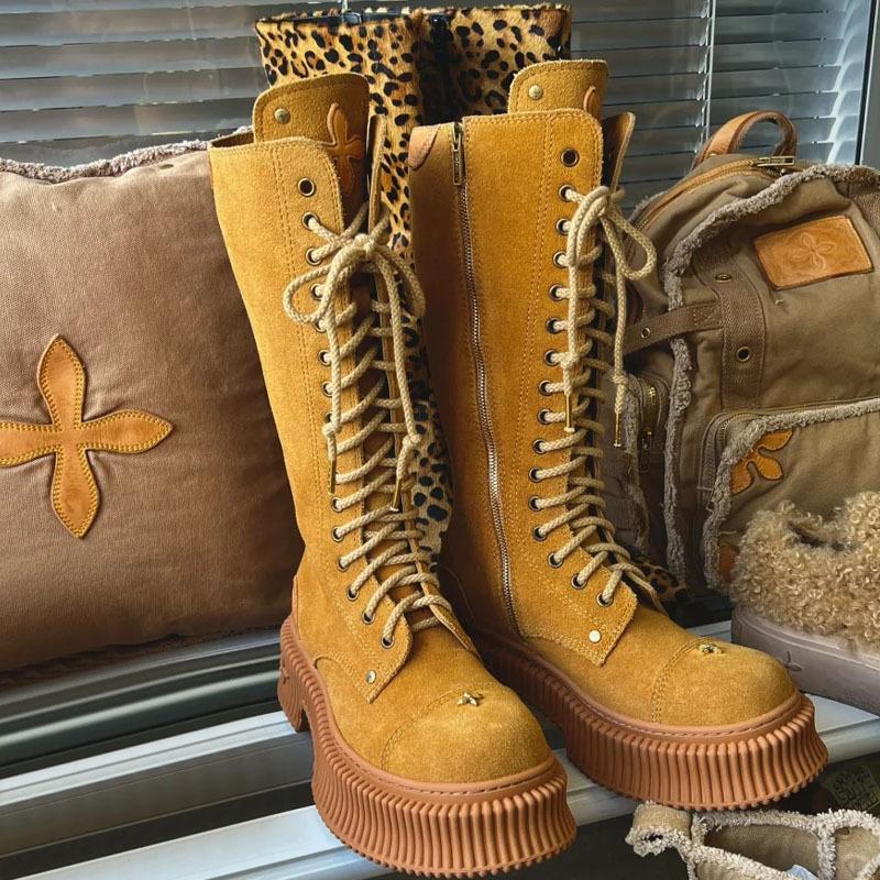 Fashion Women's Brown Leather Boots Genuine Vintage Boots Real Cowhide Western Cowboy Boot Medium Heel Boots Classic Desert Wasteland