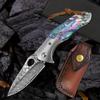 1 piece of high quality Damascus steel pattern folding knife, manual rotating small knife, family fruit knife.