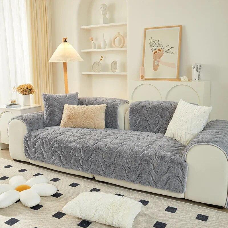 Zimní plyšový polštář na pohovku, zahušťující, protiskluzový, vysoce kvalitní potah na pohovku, ručník do obývacího pokoje, univerzální ochranný potah na pohovku