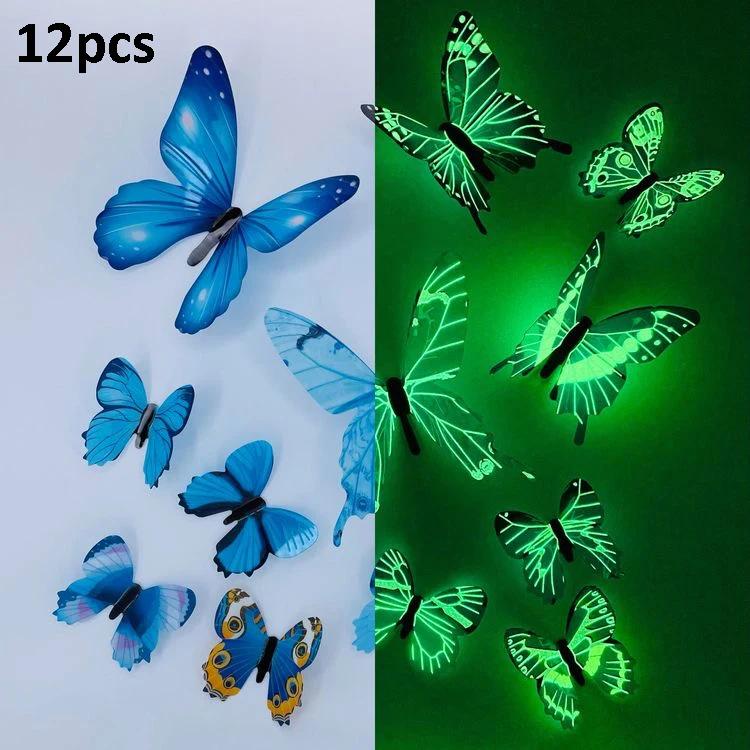 12pcs Luminous Butterfly Wall Stickers Bedroom Living Room Swicth Box Fridge Wall Decal Glow In The Dark Butterflies Home Decor