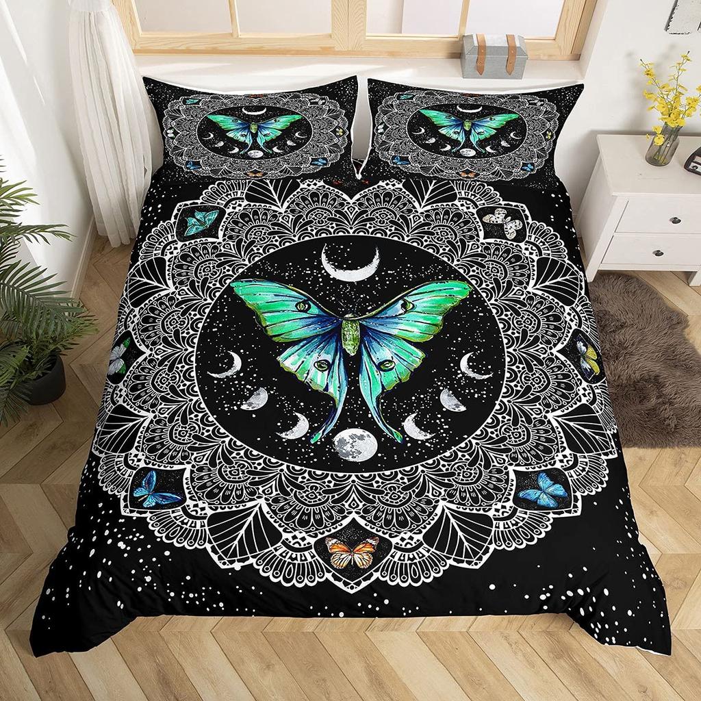 Fantasy Blomma Fjäril Påslakanset För Vuxna,Tonåringar,Lyxigt 3D-Tryckt Färgglada Fjärilar Och Ros Polyester Sängkläder Set
