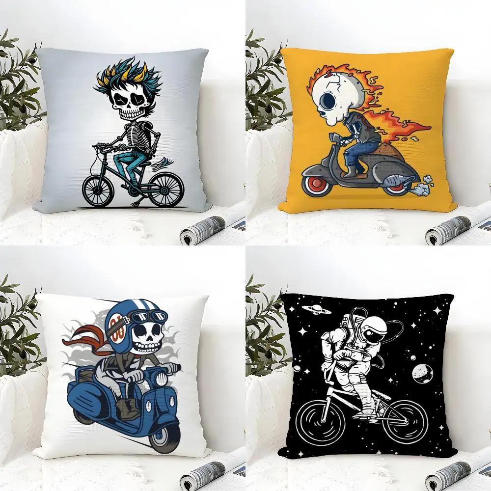 Funny Cool Skull Motorcycle Pattern 1 Pillow Case Linen Cushion Covers For Decorative Sofa Home Pillows Case Car Chair