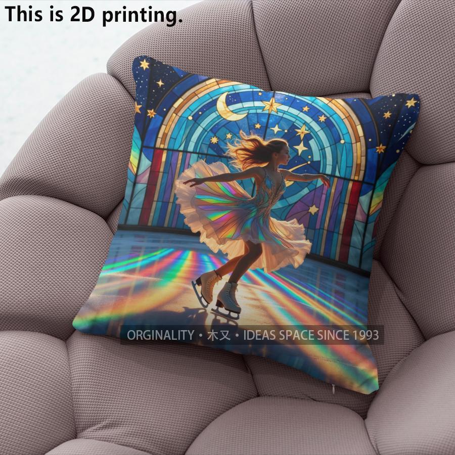 Figure Skating Girl Stained Glass Pillow Covers Pattern Cushion Cover Suitable for Sofa Bedroom Car Pillow Cover