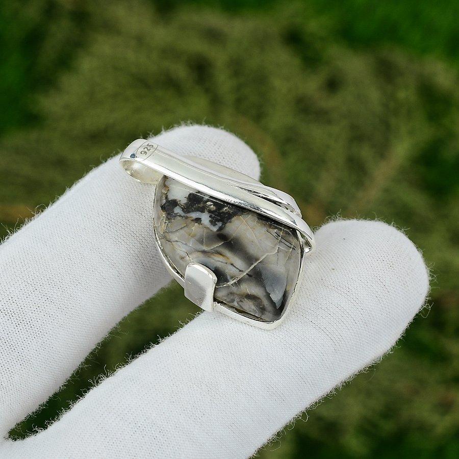 Marquise Zebra Jasper Stone Sterling Silver Handmade Handcrafted Wife Pendant