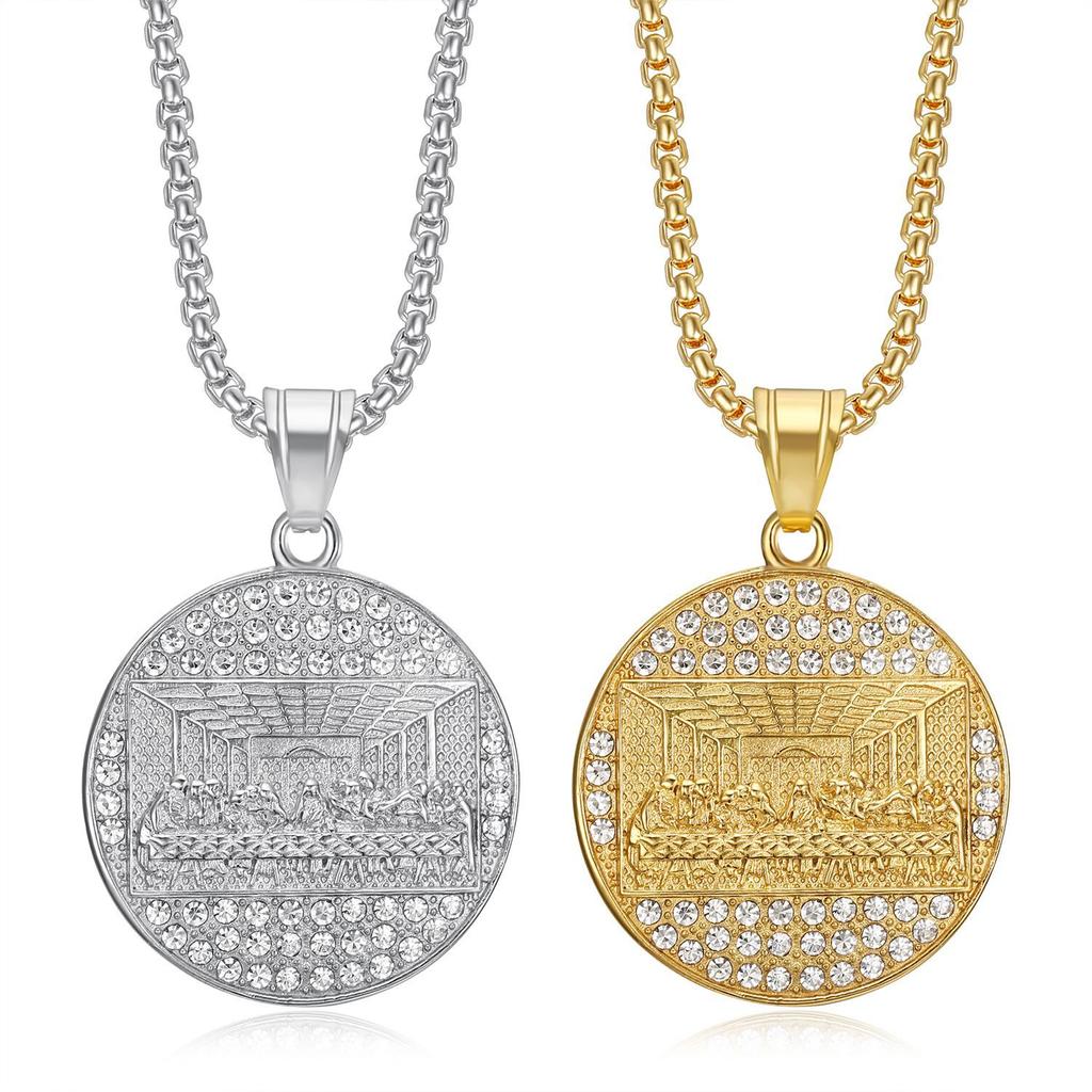 New Hip-Hop Jewelry Titanium Steel Gold-Plated Diamond-Studded Thirteen Apostles Pendant Necklace