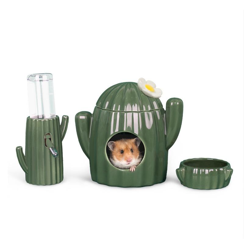 New Cactus Hamster Nest Ceramic Bowl Food Bowl Water Bottle Water Bottle Bracket Golden Bear Avoidance House Landscape Supplies