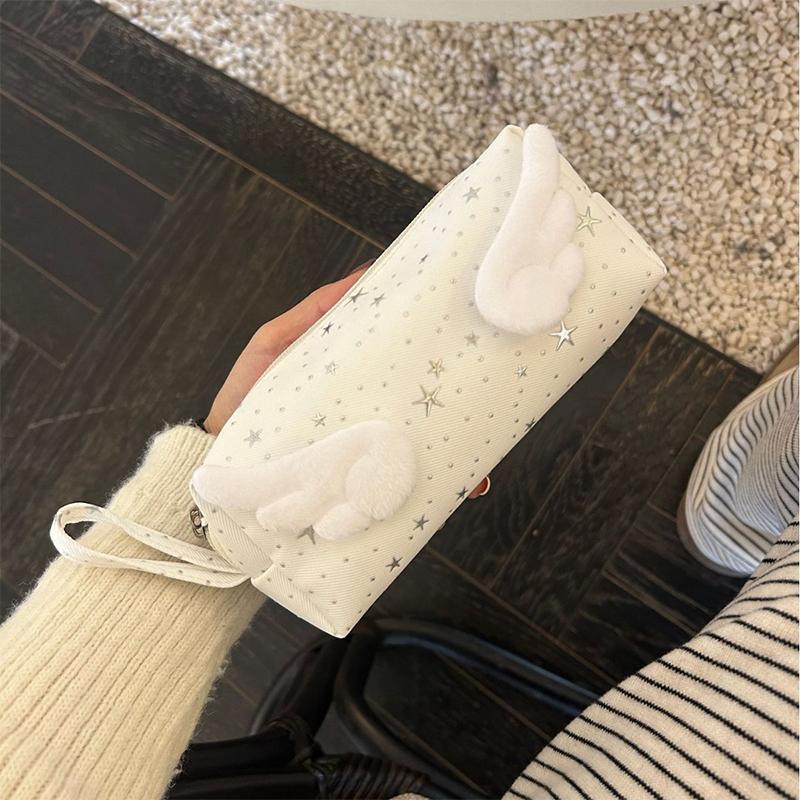 Korean Style Y2K Wings Star Dots Pencil Bag Large Capacity Desktop Stationery Storage Pen Case