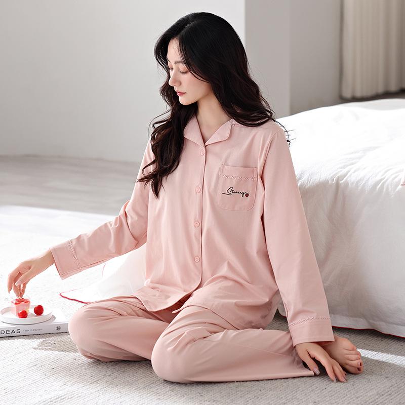 Pajamas Women'S Spring And Autumn Pure Cotton Long-Sleeved Cardigan Can Be Worn Outside, Autumn Pull-Frame Cotton Loose Casual Loungewear Women'S Suit