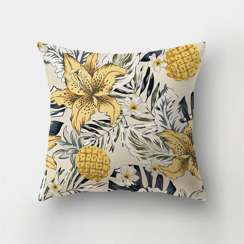 Yellow Plant Printing Pattern Cushion Cover Pillowcase Home Living Room Sofa Bedroom Decorative Pillowcase