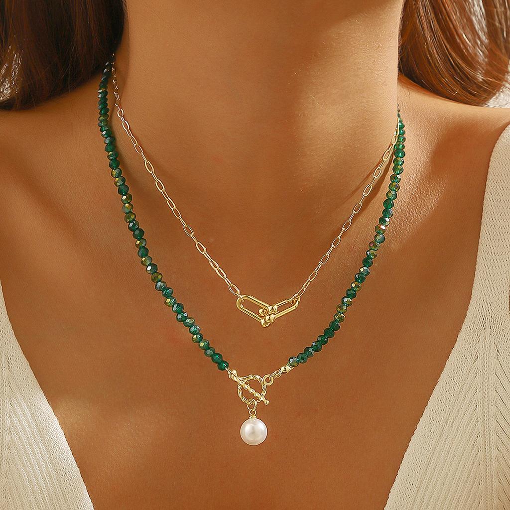 Summer Jewelry Crystal Beaded Double-Layer Necklace Temperament Advanced Sense Dopamine Crystal Necklace