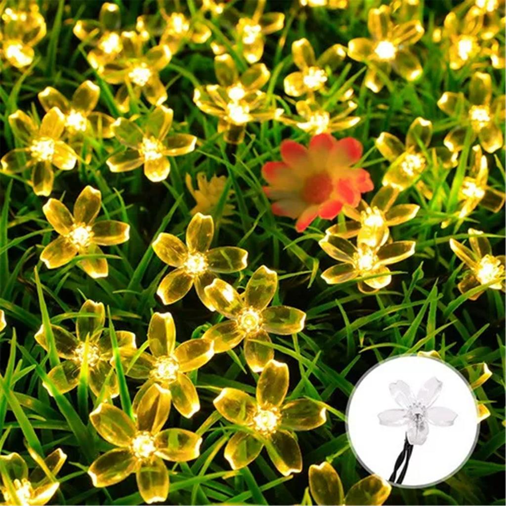 Solar Cherry Blossom String Wedding Christmas Day Courtyard Outdoor Atmosphere Decoration Peach Blossom 5m 20 Lights,Warm