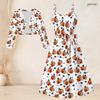 Women Plus Size Two Piece Outfit Long Sleeve Cropped Shrug Strappy Tie Waist Halloween Printed White Long Dress