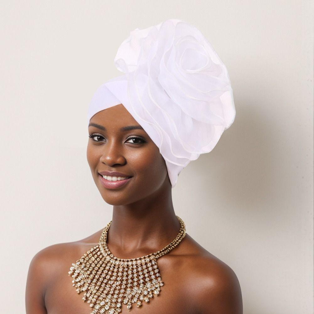 Party Headpiece Turban Cap Large Flower Beanie Cap Elegant Head Wraps Ladies