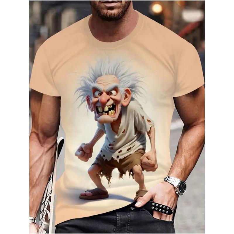 

Мужская футболка с 3D-принтом, мультяшным изображением лица пожилого мужчины, юмористическая футболка с цифровой печатью, с коротким рукавом, дышащий полиэстер, круглый вырез, повседневная 6XL