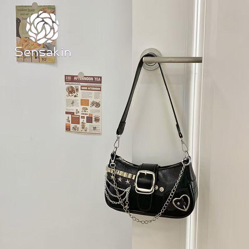 Y2K Sweet Cool Women's Underarm Bag Hot Girls Pink Shoulder Bags Messenger Bag Retro Design Female Chain Purse Armpit Handbags