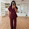 Casual 2 Piece Pants Sets Women Solid One Button Blazer Zippers High Waist Pleat Wide Trousers 2025 Spring Summer Lady Outfits
