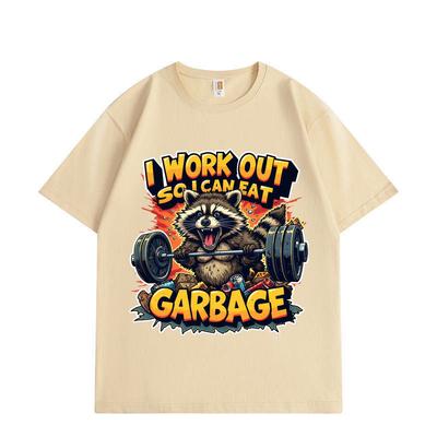 Je m'entraîne pour pouvoir manger de la malbouffe Raton laveur drôle Meme de salle de sport T-shirt Mode Y2k Manches courtes T-shirts Hommes Femmes T-shirt Ample