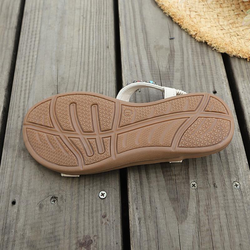 Women's Flat Beach Sandals, New Summer Bohemian Style, Comfortable Beaded Plus Size Sandals, Trendy.