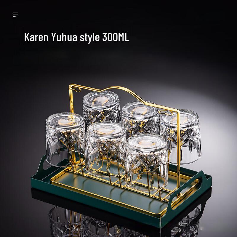 ZISIZ Carved Whiskey Glasses Set with Rotating Holder