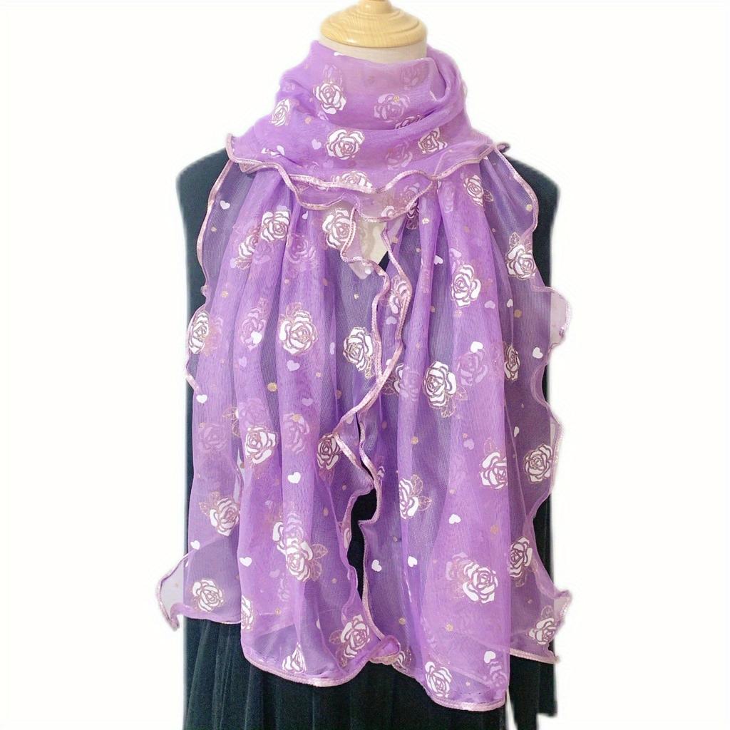 1PCS New Elegant Flower Embroidered Scarf - Breathable Windproof Shawl, Multi Functional Protection for Travel and Outdoor Use