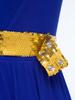 Women Lyrical Worship Dance Dress Sequined Waist Belt Sleeveless Metallic Shiny Patchwork Irregular Mesh Hem Built-in Shorts for Church Liturgical