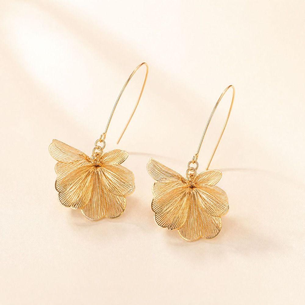 Vintage Chic Long Design Earrings Layered Petal Design Flower Pendant Earrings Jewelry Accessories