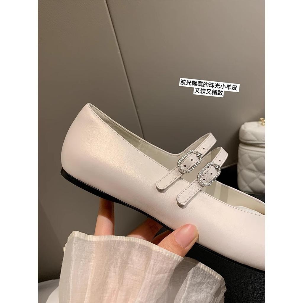 Sheepskin version~ Xiaoxiangfeng Mary Jane single shoes women's 2025 spring and summer new leather color matching round head flat-soled ballet shoes