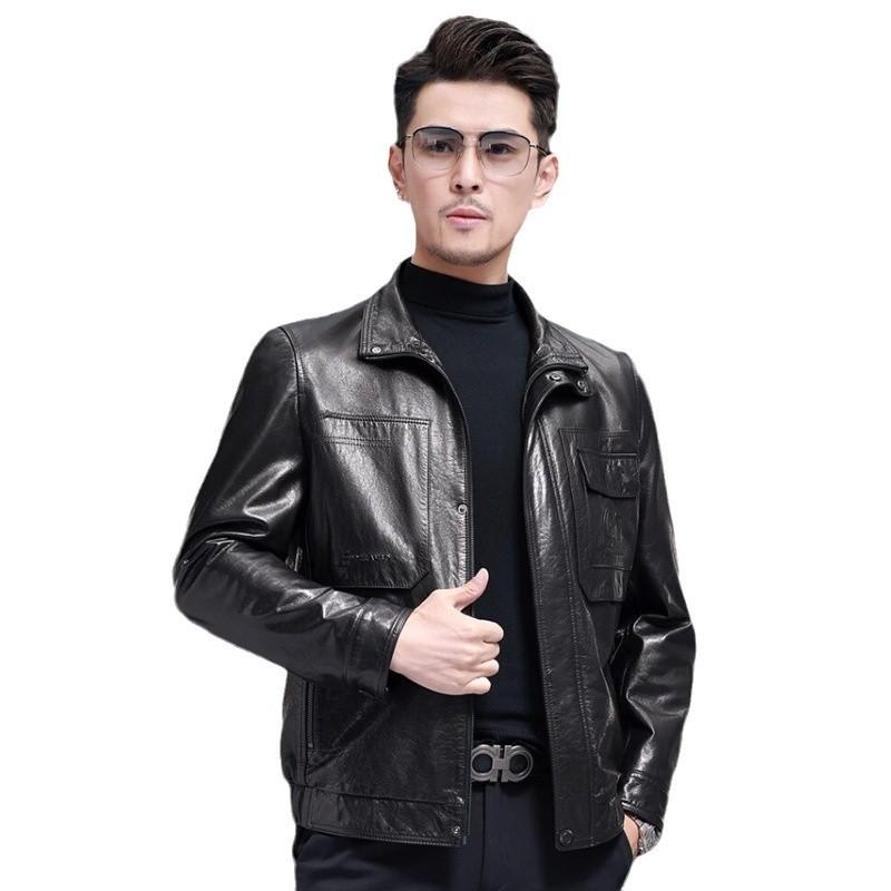 Genuine leather jacket men's autumn and winter first layer cowhide lapel middle-aged men's autumn men's leather jacket