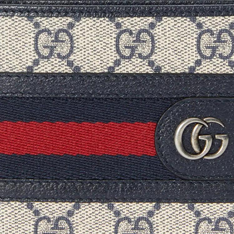 Gucci Ophidia Logo Streifen Web Canvas Und Leder Geldbörse Herren Geldbörse Blau Beige 597609-96IWN-4076
