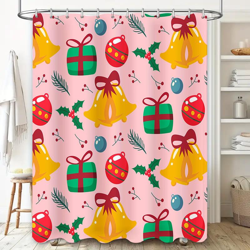 Christmas Decorations Shower Curtain Holiday Decor with Bells Gifts Pink Festive Print for Bathrooms Perfect Gift Idea #17495230